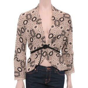 Rozae Nichols Beige and Black Patterned Blouse